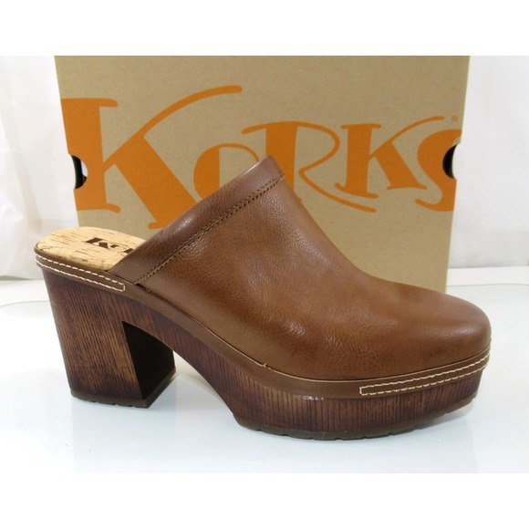 Women's Korks Lori Platform Block Heel Clog Mule Comfort Tan / Brown Size 9 - Picture 1 of 6